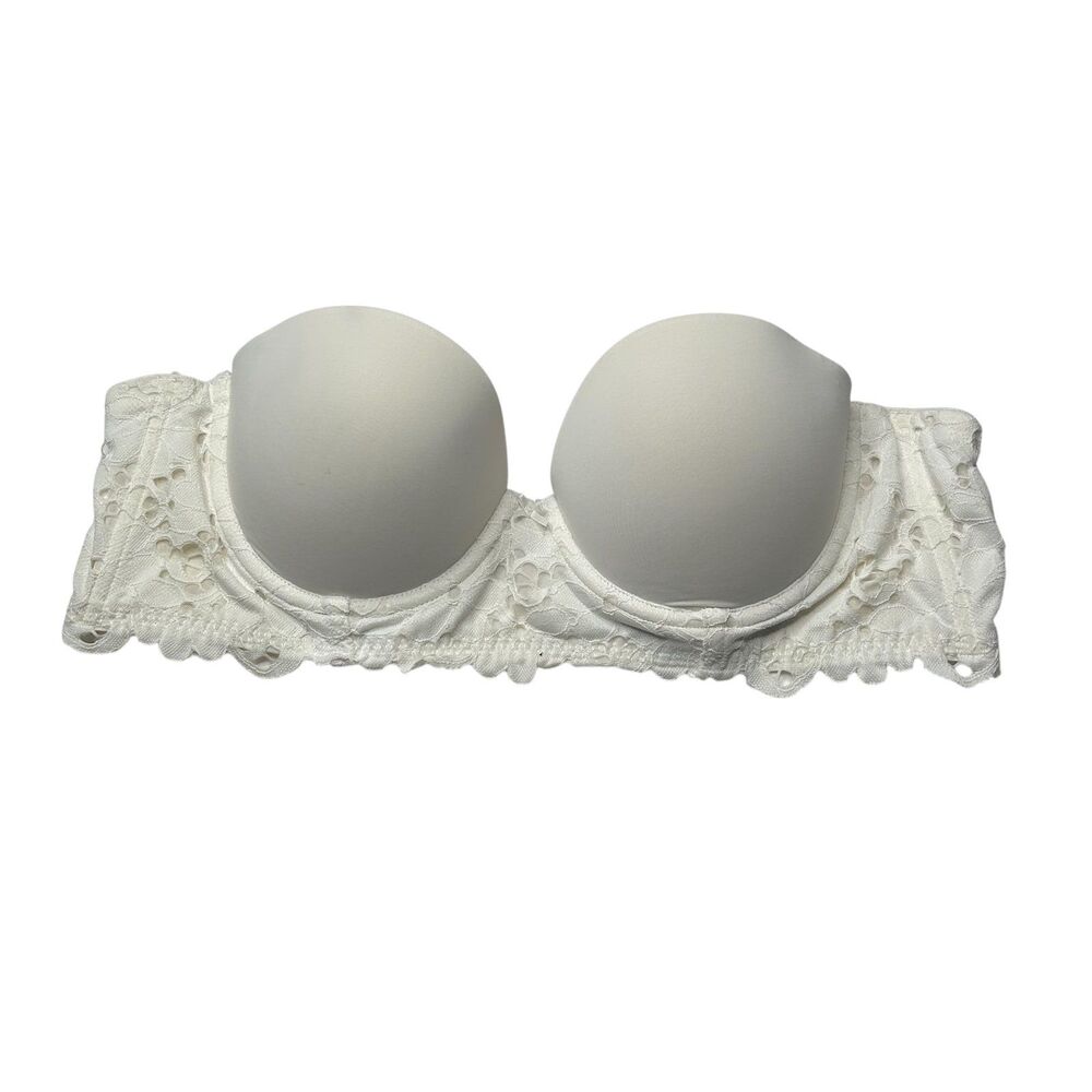 Aerie White Lace Strapless Bra  34C Scalloped Lace